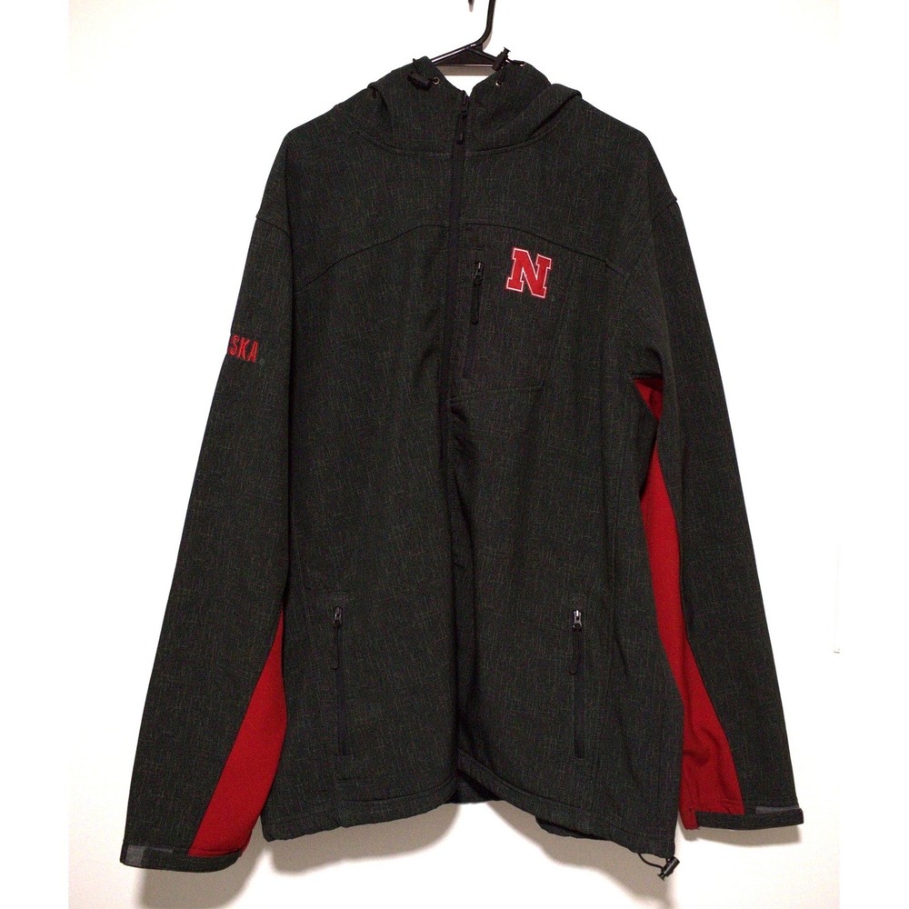 Colosseum Nebraska Huskers Jacket Mens XXL Gray Red Hooded Softshell Full Zip